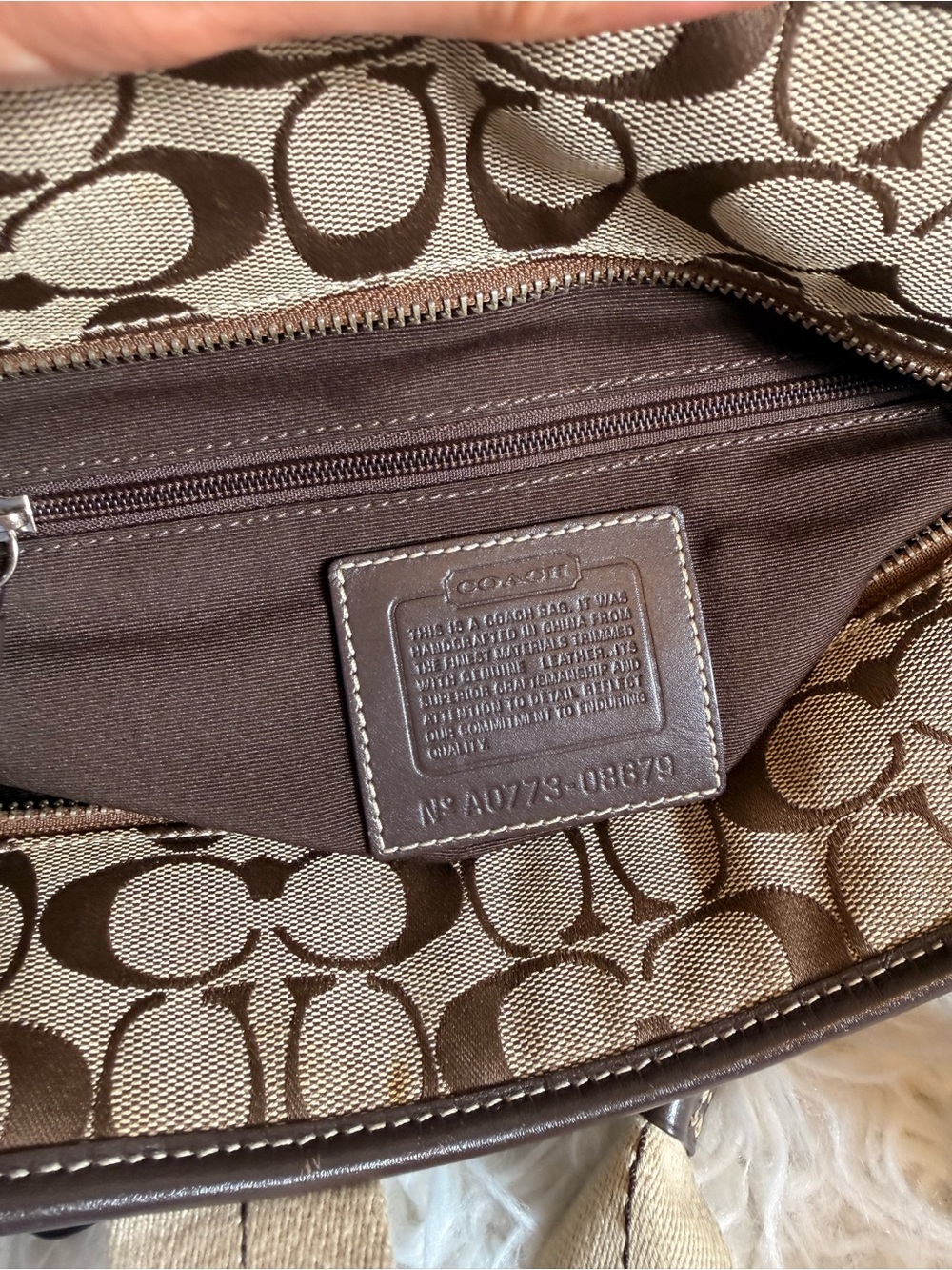 Coach Khaki and Brown Signature Canvas Tote - Picture 6 of 7